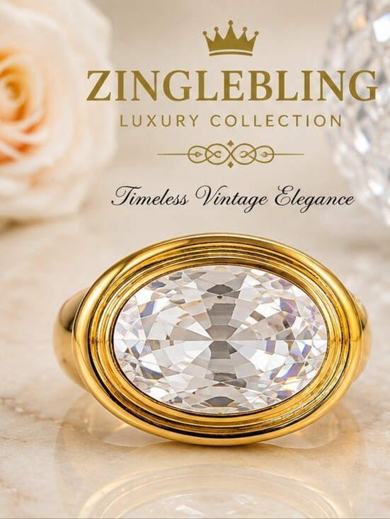 Jewelry - Vintage 1993 AAA+ CZ Ring 18K Triple Gold Plated East West Size 6